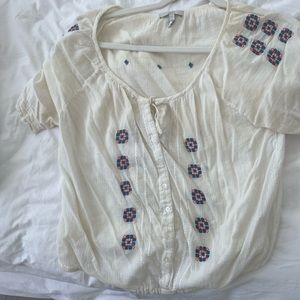 Joie peasant blouse with tie waist and embroidery